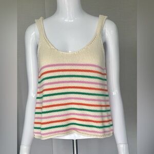 Zara Cream and Pink Ribbed Crop Tank Top
